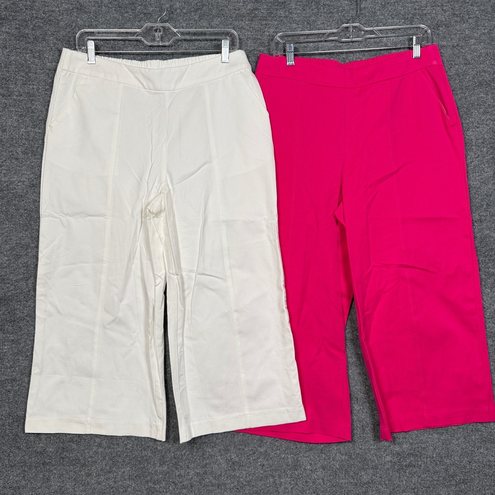 Set of 2 Isaac Mizrahi Live! Sz 12 Culottes Capri Pants Cream Pink Cotton Rayon
